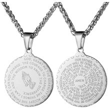 Christian Praying Hands Round Plate Bible Prayer Scripture Stainless Steel Gold Coin Couple Necklace Religious Jewelry